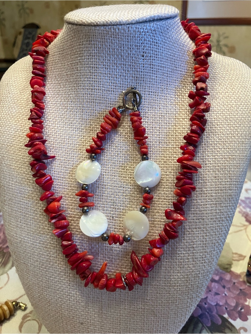 RED CORAL NECKLACE AND BRACELET SET AUTHENTIC